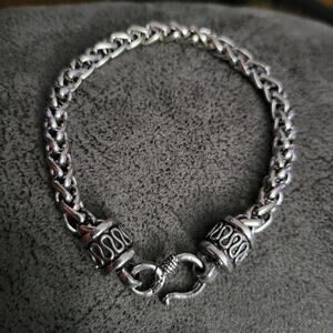 Men's silver tone wheat chain chunky bracelet